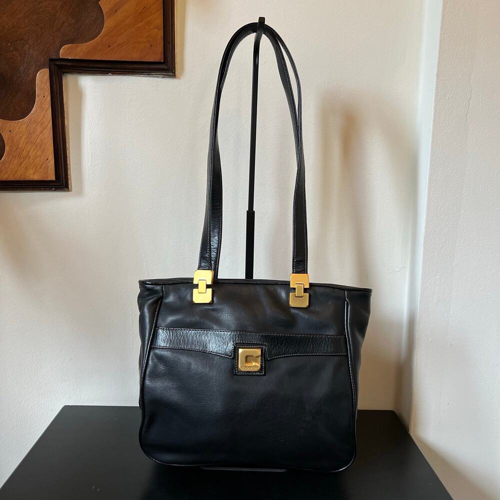 Capezio Logo Black Long Strap Classic Minimalist Shoulder Bag Gold Hardware